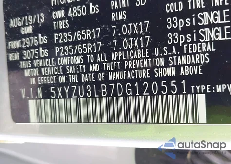 2013 Hyundai Santa Fe Sport from USA, damaged, VIN 5XYZU3LB7DG120551